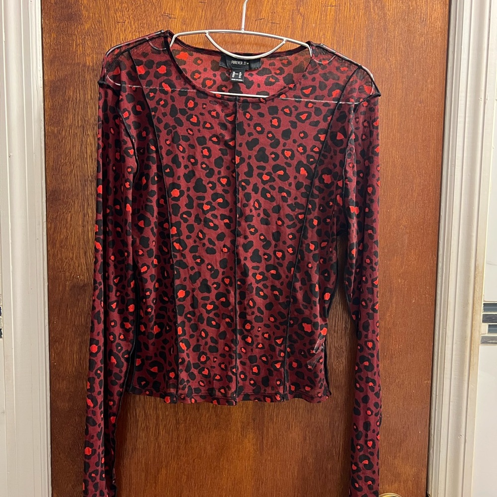 Forever 21 Red and Black Leopard Print Long Sleeve Top